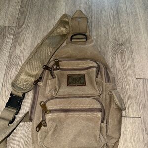 Portage Tan Canvas Sling Travel Bag Purse